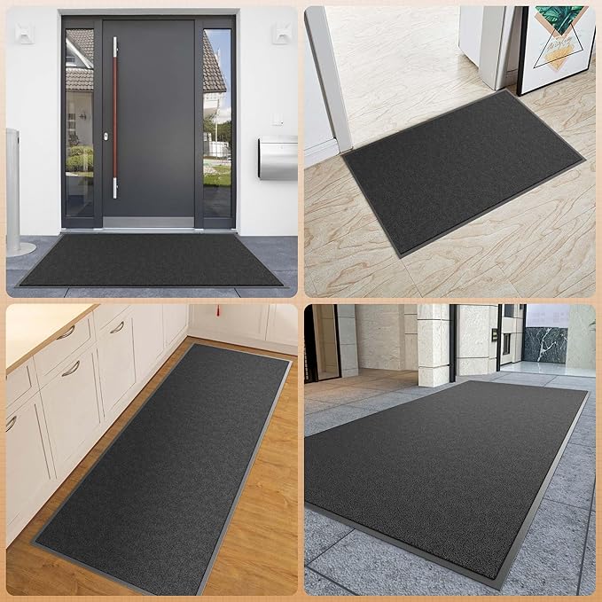 Sturdy Front Door Mat, 36" x 48" Heavy Duty Outdoor Indoor Mats to Trap Dirt and Moisture, Non-Slip Waterproof Doormat Inside Entrance, Washable Welcome Mats for Home Entryway（Black）