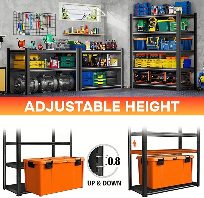 Metal Storage Shelves, 5-Tier 72" H x 45.3" W x 15.7" D Garage Shelving Unit, Heavy Duty & Adjustable, Easy Assemble Metal Rack for Pantry, Kitchen, Basement, Warehouse
