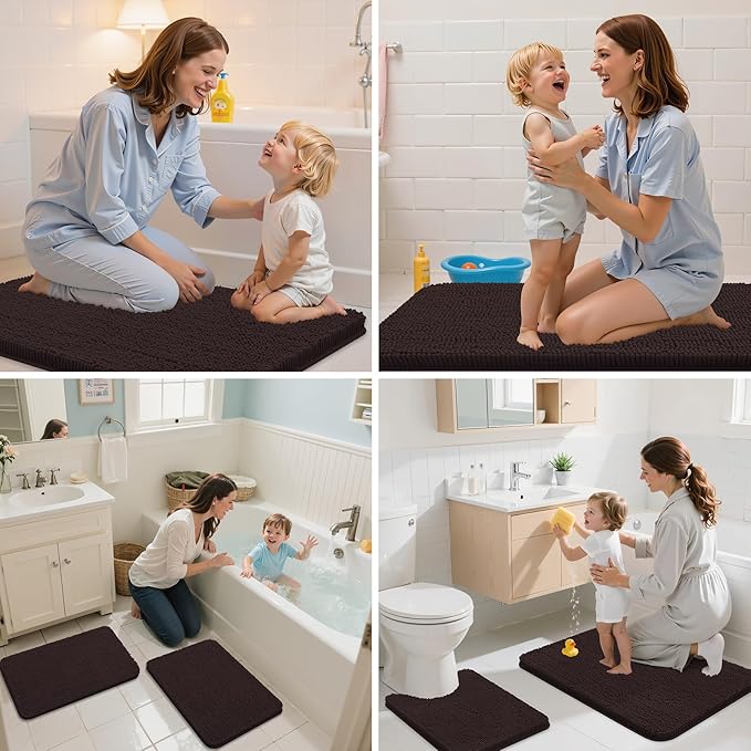 Arotive Bathroom Rugs 24x16, Extra Soft Absorbent Shaggy Chenille Bath Rugs, Machine Washable Rubber Backing Non-Slip Bath Mats for Bathroom Floor Tub and Shower, Home Decor Accessories, Brown
