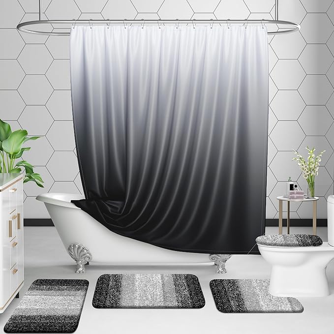 OLANLY Bathroom Rug Set 2 Piece, Soft Absorbent Microfiber Bath Rug Set, Non-Slip, Machine Wash Dry, Plush Shaggy Bath Mats for Bathroom (30"x20"+24"x16", Black)