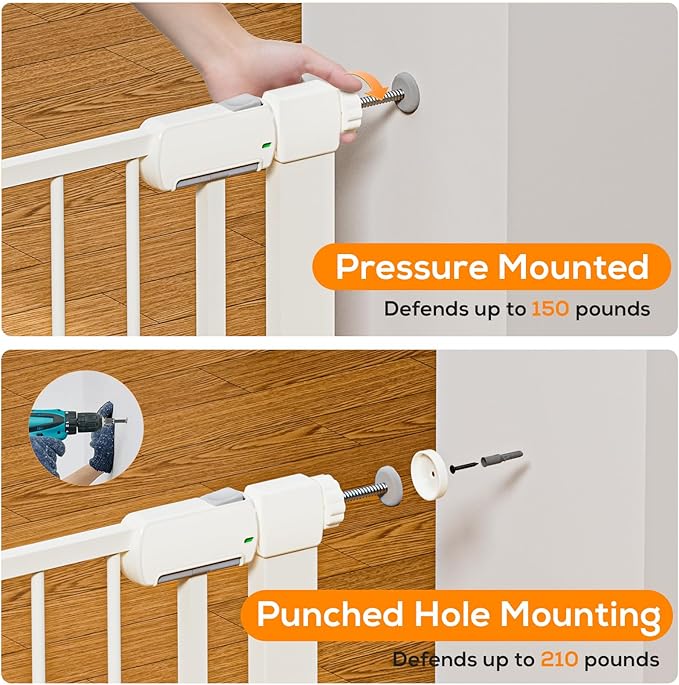 29.5-40.6" Baby Gate for Stairs, Pressure Mounted Dog Gate Indoor, Auto Close Pet Gate for Doorways No Drilling, Easy Install Baby Essentials with Large Walk Thru Door, White