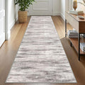 KOZYFLY Modern Abstract Washable Rug Runner 2.6x10 Hallway Rug Runner Non-Slip Soft Kitchen Runner Rugs, Grey-Beige Striped Carpet for Entryway Bathroom Laundry Room Foyer