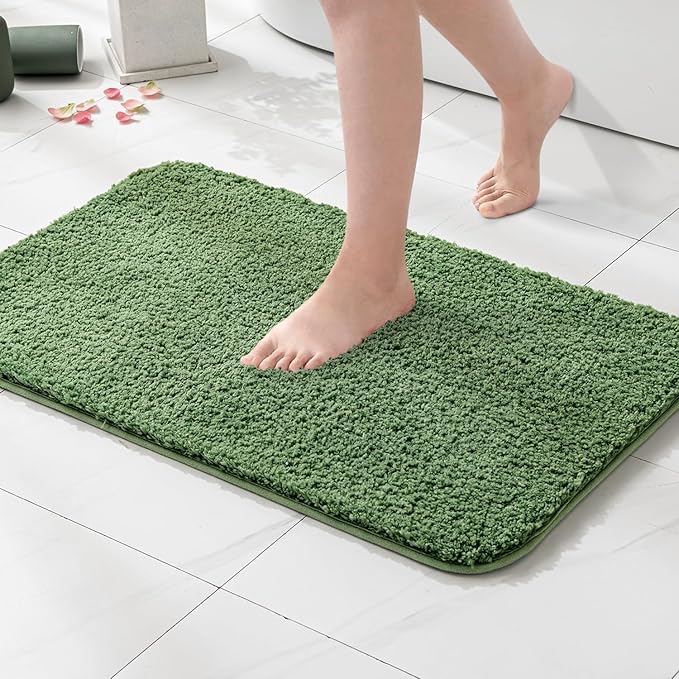 MIULEE Moss Green Absorbent Bathroom Rugs, Soft Large Bath Mats Non-Slip and Quick-Drying for Bathroom Floor Bathtub Showers, Machine Washable Carpet (24 x 36 Inches)