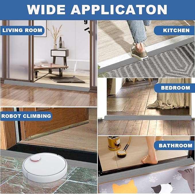 Vinyl Door Threshold Flooring Transition Strip Self Adhesive Carpet Edging Strip for Laminate Doorway Edge Threshold from 1/5" to 2/5" (Light Gray Wood Grain, 10 Ft)