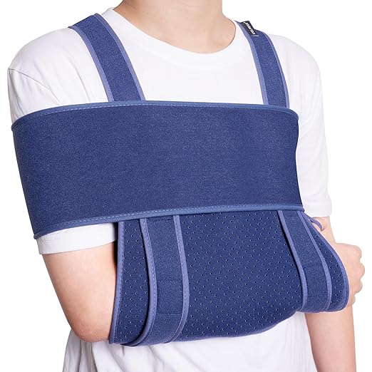 Velpeau Arm Sling for Sleep, Shoulder Immobilizer for Women & Men - Very Soft Sling for Rotator Cuff Tear, Fractured, Dislocation, Broken, Postoperative, Fits Left & Right (Blue, XL: Bust﹥51.3″)