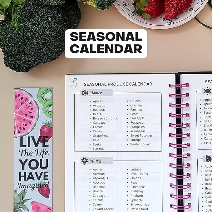 Life & Apples Meal Planner with Grocery List – Undated Weekly Menu & Meal Prep Notebook for Women & Men, Healthy Eating & Weight Loss Planner, 52-Week Spiral Bound Journal, Marble
