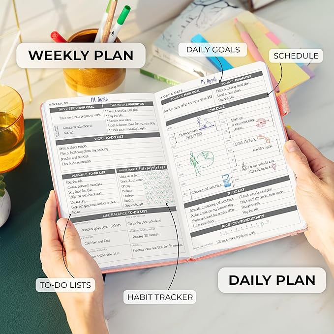 Clever Fox Daily Planner – Undated Planning Notebook with Hourly Schedule & To-Do List – Personal Day Task & Work Organizer, 6 Months (Peach Pink)