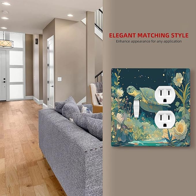 Wallplates Fantasy Sea World Sea Turtle Floral Plant 1 Toggle 1 Duplex Switch Plate Electrical GFCI Faceplate Decorative Light Switch Covers for Kids Room Nursery Decor