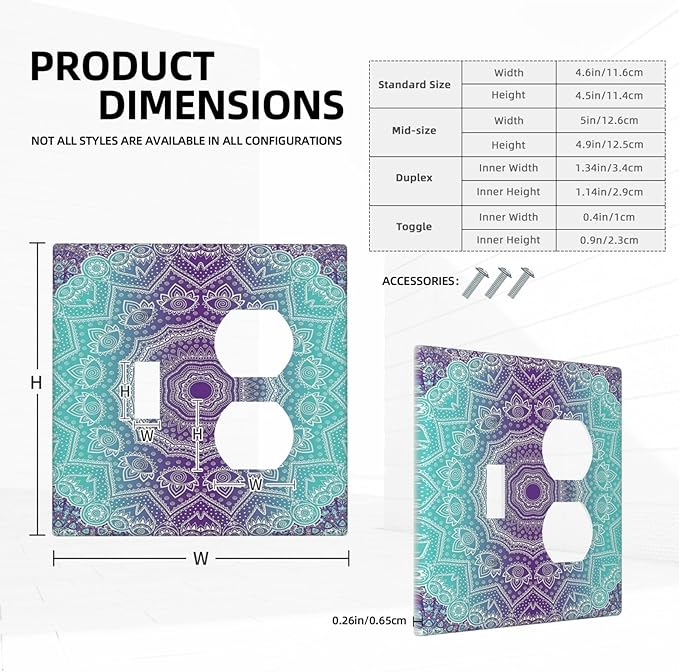 Decorative Light Switch Cover Plate Ombre Modern Mandala Floral Geometric 2 Gang Outlet Covers 1 Toggle 1 Duplex Wall Plate Decorate Electrical Switch Plate Covers for Bedroom Bathroom Decor