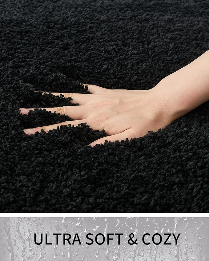 Bathroom Rugs 32x20, Ultra Thick Shaggy Soft Microfiber Absorbent Bath Rug, High Density Foam Latex Non Slip Backing, Machine Washable Bath Mats for Bathroom Floor & Sink, Black