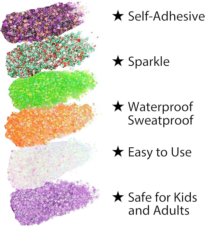 Mysense Orange Body Glitter Stick, Face Hair Glitter Gel for Kids, Festival Rave Outfit Accessories for Women, Sparkling Mermaid Sequins Chunky Glitter Makeup, 0.56oz
