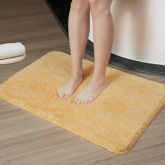 Luxury Quick Dry Non-Slip Bathroom Rugs【17'' x 24'' Chick Yellow】 Highly Absorbent Washable and Ultra Soft, Extra Thick Fluffy Bath Mats for Shower/Kitchen/Bathtub Floor