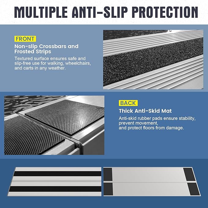 1" Rise Modular Threshold Ramp for Doorways, Stable Wheelchair Ramp for Home Steps, Aluminum Door Ramp and Curb Ramp for Scooters, Power Chairs, Cars, 1100LBS Load Capacity