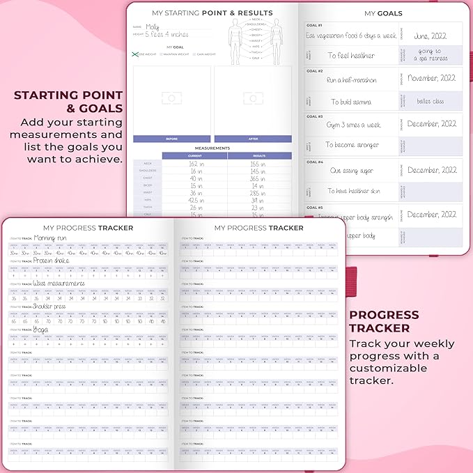 Clever Fox Fitness & Food Journal – Nutrition & Workout Planner for Women & Men – Diet & Gym Exercise Log Book with Calendars, Diet & Training Trackers - Undated, A5 Size, Hardcover (Fuchsia)