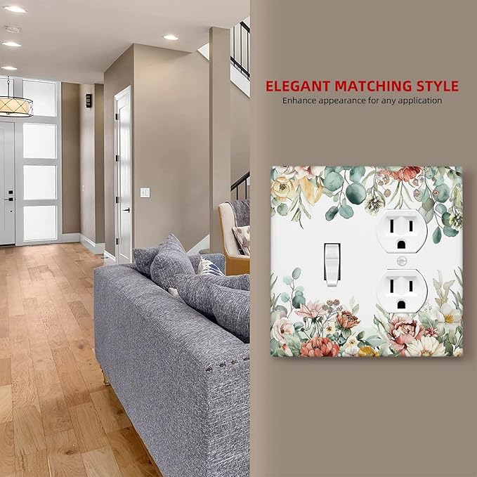 Wallplates Vintage Boho Floral Leaves Rustic Sage Botanical 1 Toggle 1 Duplex Switch Plate Electrical GFCI Faceplate Decorative Light Switch Covers for Bedroom Home Decor
