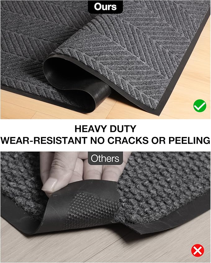 3′ x 6′ Heavy Duty Front Door Mat Indoor Outdoor Entrance, Easy Clean Non-Slip All Weather Commercial Floor Mat for Entryway, No Curling Waterproof Vinyl Welcome Mat (36" x 72", Charcoal Grey)