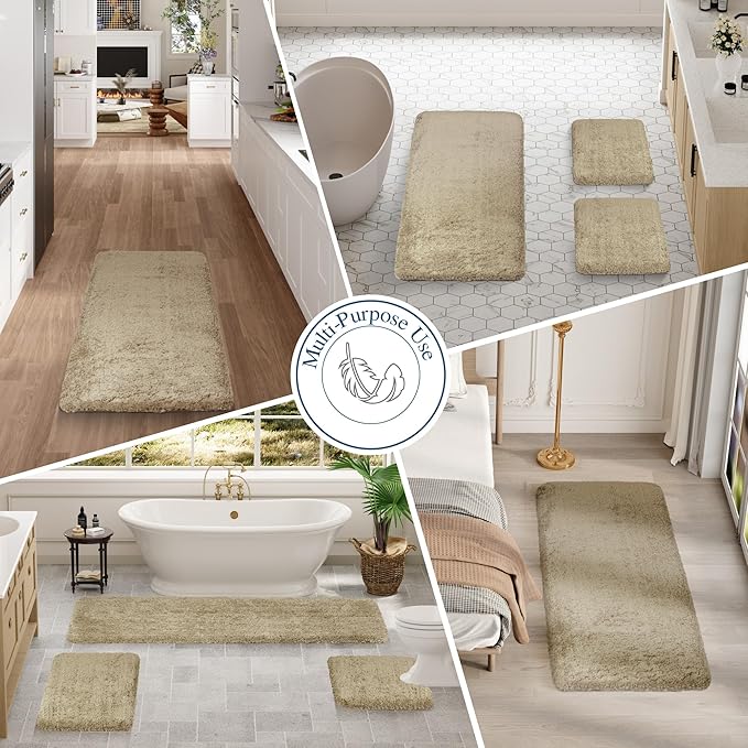 Walensee Bath Rug - Non Slip, Soft Microfiber Shaggy Bath Mat (20 x 32, Sand) - Water Absorbent, Machine Washable, Thick Plush Shower Mat