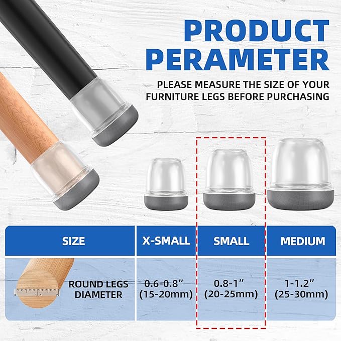 Small Chair Leg Floor Protectors for Carpet Hardwood Floors, Upgraded Chair Leg Caps with Graphene Fabric Bottom, No Hair Dust Clinging, 16 Pcs Clear Furniture Feet Covers Reduce Noise (Fit 0.8"-1")