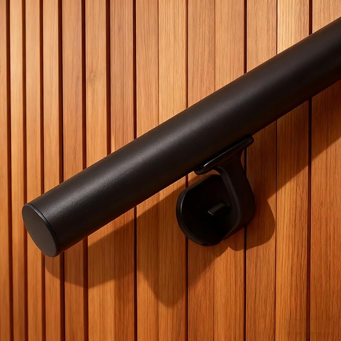 Handrails for Indoor Stairs,Deck,Slope,Modern Aluminum Handrail Set, Wall Mounted, with Zink-Alloy Brackets Aluminium Railing System,Rust Free. (Matte Black, 2 FT)