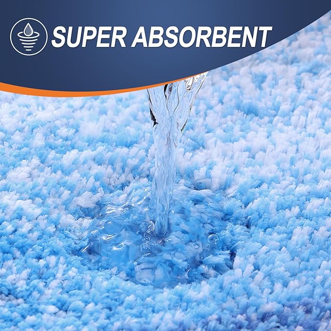 OLANLY Bathroom Rug Set 2 Piece, Soft Absorbent Microfiber Bath Mats and U-Shaped Contour Toilet Rug, Non-Slip, Machine Wash Dry, Shaggy Bath Mats for Bathroom (24"x16"+24"x20", Light Royal Blue)