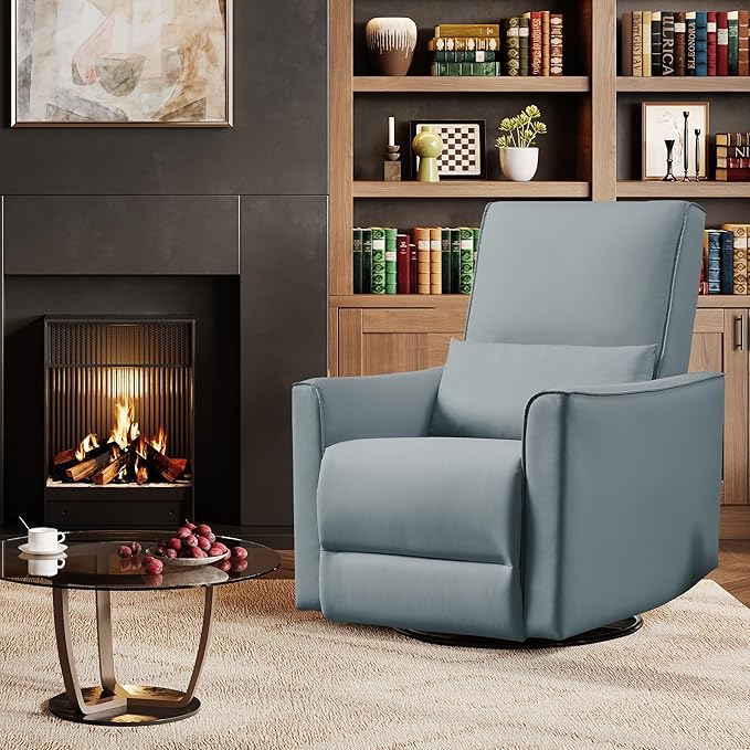 IDEALHOUSE Swivel Rocking Nursery Recliner Chair Rocker Recliner Glider Deep Seat PU Leather Sofa Chair with high Backrest for Nursery, Living Room, Bedroom & Home Movie Theater (Gray)