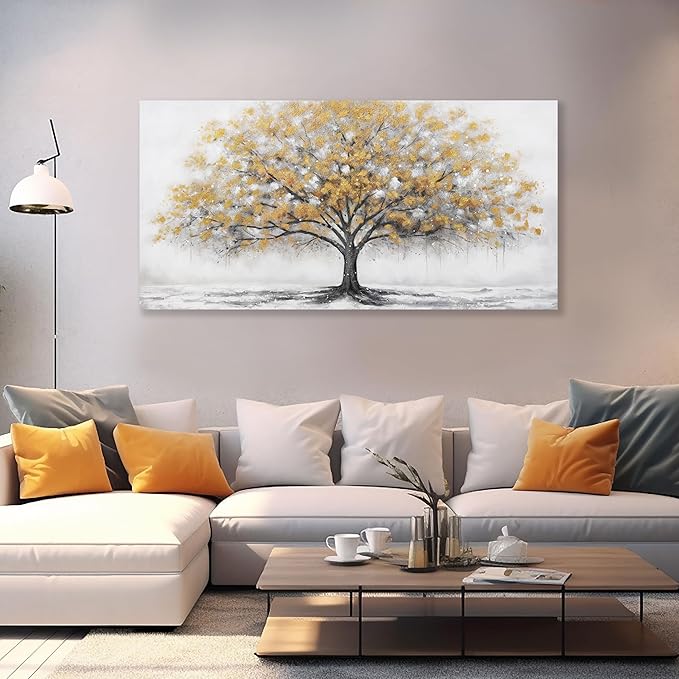 Glvzygy Wall Art Abstract Gold Tree of Life Canvas Modern Art Oil Painting Texture Tree Painting Living Room Bedroom Dining Room Home Office Decor Wall Decor 24" x 48"