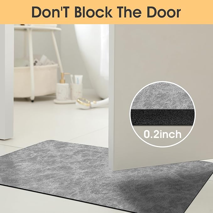 Ultra Thin Bath Mat, Upgrade Backing Non Slip Thin Bath Mats Fit Under Door, Quick Dry Ultra Absorbent Bathroom Rugs, Machine Washable Bath Rugs for Bathroom, Bathtub, Light Gray/Crackle/32"x20"