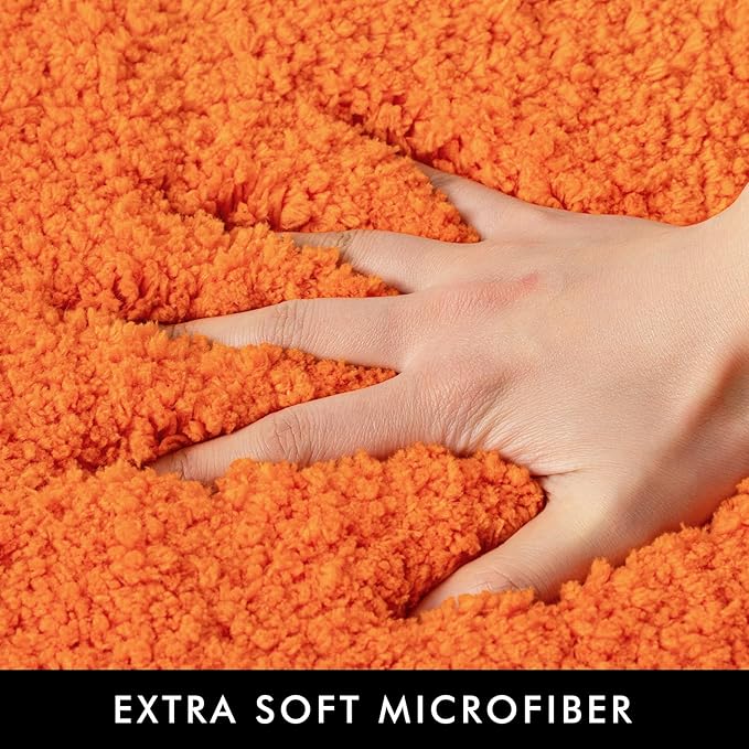 MIULEE Orange Bathroom Runner Rug - Long Absorbent Bath Mat Made of Thick Fluffy Microsiber for Bathroom Floor, Tub, Kitchen and Hallway, Non Slip Rubber Backside, Machine Washable - 24''x60''