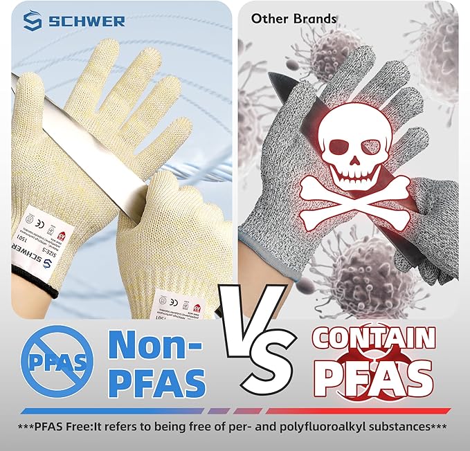 Schwer SlicePro ANSI A9 Cut Resistant Gloves, Food Grade Cutting Glove, Mandoline Gloves for Kitchen, Oyster Shucking, 2 Pairs, XL, Beige