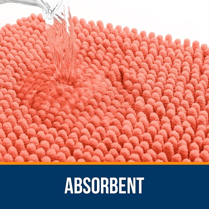 OLANLY Bathroom Rugs Sets 3 Piece, Soft Absorbent Chenille Bath Mats and U-Shaped Contour Toilet Rug, Quick Dry, Home Decor Accessories, Bath Mat Set for Bathroom (36"x24"+24"x16"+24"x20", Coral)