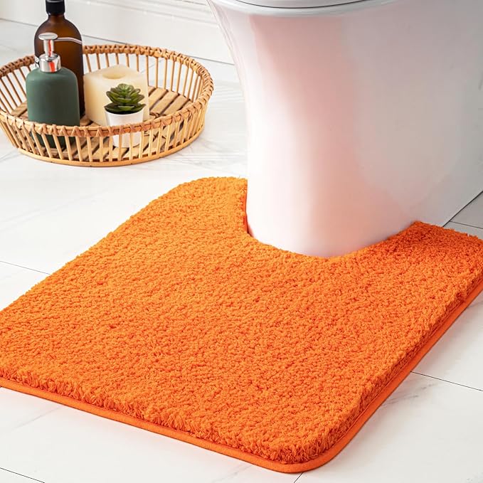 MIULEE Orange Toilet Rug U Shaped for Bathroom - Soft and Absorbent Microfiber Contour Bath Rugs for Toilet, Non Slip Rubber Backside for Extra Safety, Machine Washable - 20''x20''