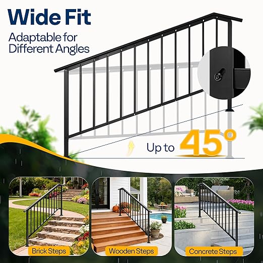 VIVOHOME 2-Pack 6 Step Galvanized Steel Hand Rails for Outdoor Steps – Black Oval and Safety Balusters Exterior Railing for Porch, Deck, or Indoor Stairs, Complete Installation Kit