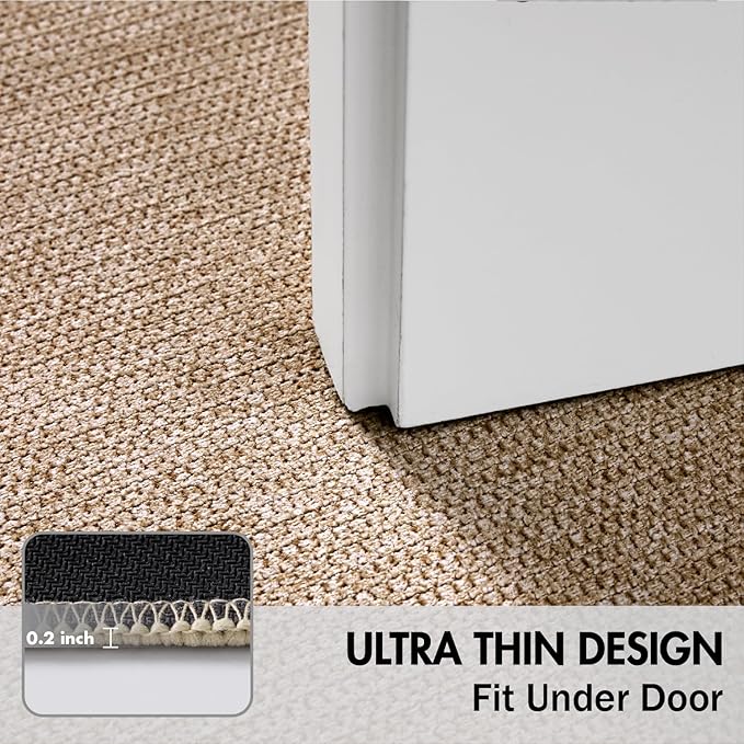 MIULEE Set of 2 Ultra Thin Bathroom Rugs, Rubber Bath Mats for Bathroom Non Slip, Quick Dry Absorbent Bath Rug Machine Washable, Fit Under Door, Shower, Sink, Home Decor, Beige, 20"x24"+17"x27"