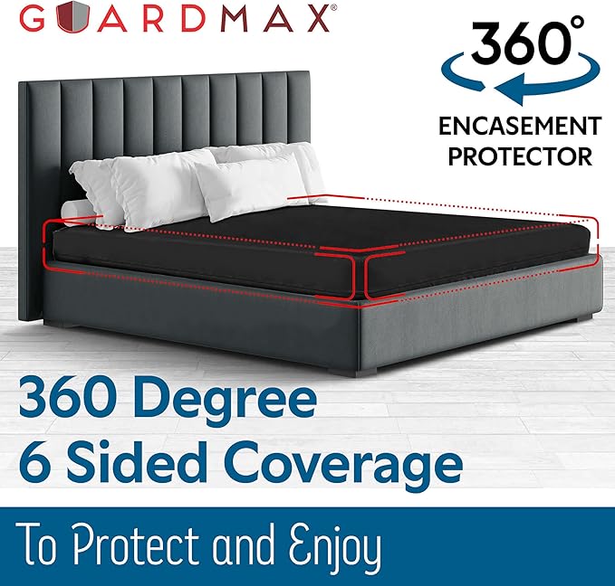 Guardmax Jersey Knitted Queen Zippered Mattress Encasement - Waterproof & Bed Bug Proof Mattress Protector - Comfortable, Soft, and Noiseless Zippered Bedding - Dust Mite Proof (60 x 80 x 12)