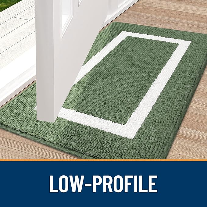 OLANLY Indoor Door Mat, 30x17, Non-Slip Absorbent Resist Dirt Entrance Mat, Washable Low-Profile Inside Entry Doormats for Entryway, Green