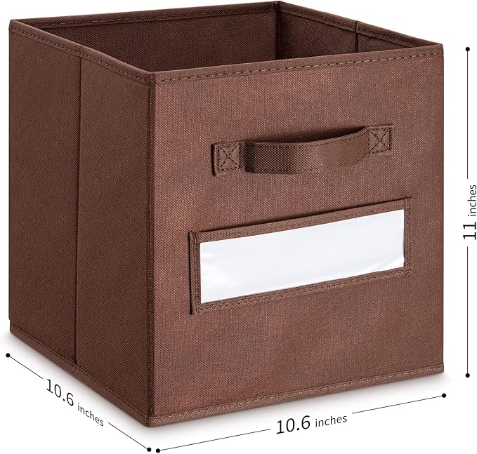 artsdi Fabric storage cubes (Set of 8) 11 Inch Cube Storage Bin, Cube storage with 8 Labels Window Cards & a Pen, Foldable cube Organizer bins,11x11 Storage bin, Cubby Organizer Boxes, Brown