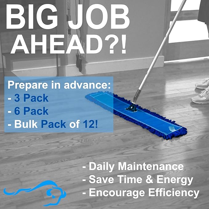 Kleen Handler 24 inch Microfiber Dust Mop | Medium Washable Commercial Mop Head Replacement, Pack of 3