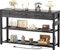 Ecoprsio 47'' Entryway Table with Outlets and USB Ports, Console Table with 3 Drawers, Sofa Table Narrow Long with Storage Shelves for Living Room, Couch, Hallway, Foyer, Kitchen Counter, Grey