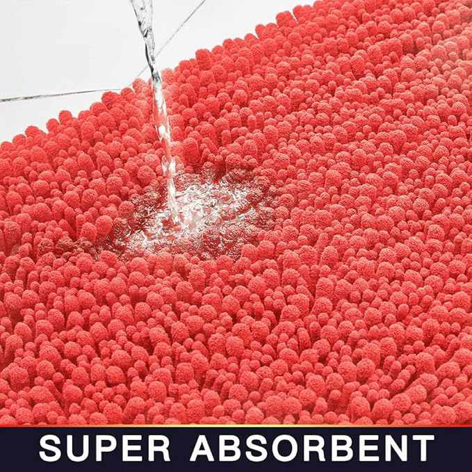 Walensee Large Bathroom Rug Non Slip Bath Mat (72x24 Inch Coral) Water Absorbent Super Soft Shaggy Chenille Machine Washable Dry Extra Thick Perfect Absorbant Best Plush Carpet for Shower Floor