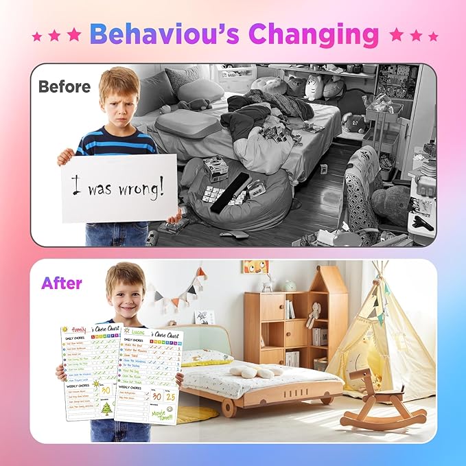 Magnetic Chore Chart for Kids with 8 Markers,3 Pack 8"x12" Dry Erase Chore Chart for Multiple Kids, Behavior Chart for Kid at Home, Responsibility Chart for Children/Teens/Adults, Black Chore Board