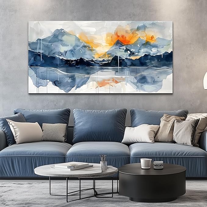 KELIYUAN Large Wall Art For Living Room Canvas Wall Decor For Bedroom Office Decoration Abstract Watercolour Wall Pictures Artwork Mountain Landscapes Paintings Modern Home Decor Hang Easy 60"X30"