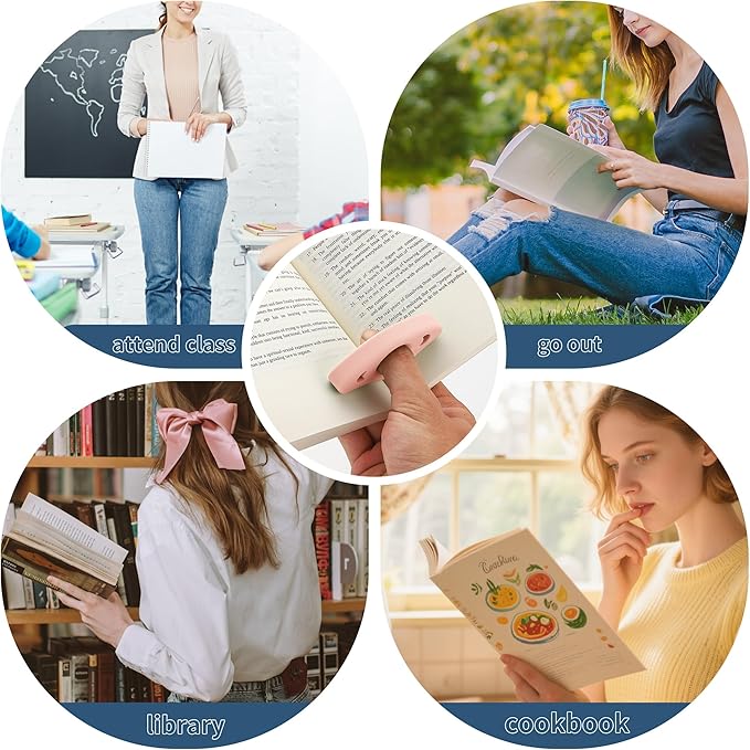 Book Page Holder, 2 Pack Breathable Silicone Thumb Page Holder for Reading, Ideal Book Reader Gifts and Reading Accessories (Small Size, Off White - Pink)