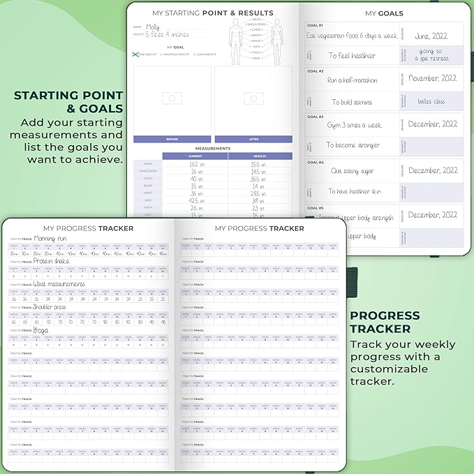 Clever Fox Fitness & Food Journal – Nutrition & Workout Planner for Women & Men – Diet & Gym Exercise Log Book with Calendars, Diet & Training Trackers - Undated, A5 Size, Hardcover (Forest Green)