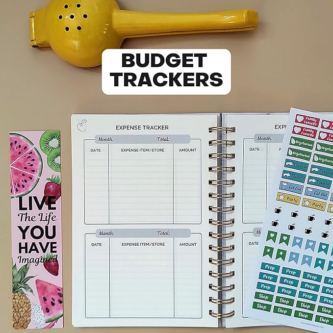 Life & Apples Meal Planner with Grocery List – Undated Weekly Menu & Meal Prep Notebook for Women & Men, Healthy Eating & Weight Loss Planner, 52-Week Spiral Bound Journal, Marble