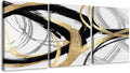 DUWQU 3 Piece Black and Gold Abstract Canvas Wall Art, Modern Black Gold and White Wall Decor, Spiral Brushstrokes Line Art Prints for Living Room Bedroom Office Home Decorations 12×16x3 In
