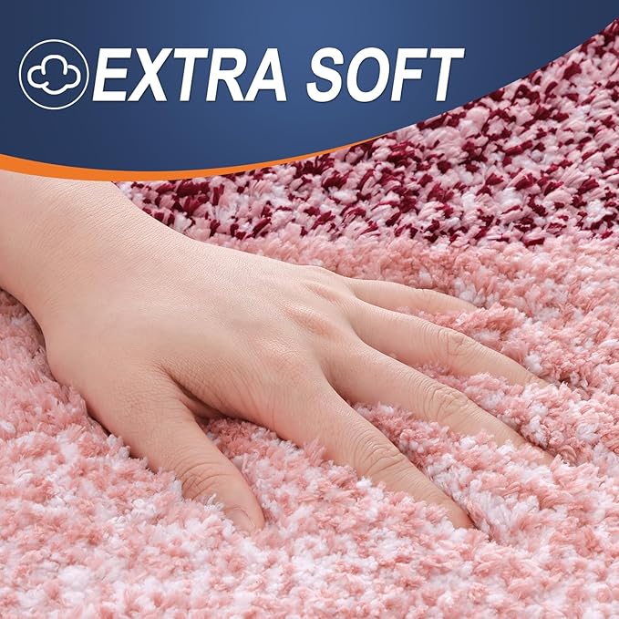 OLANLY Bathroom Rug Set 2 Piece, Soft Absorbent Microfiber Bath Mats and U-Shaped Contour Toilet Rug, Non-Slip, Machine Wash Dry, Plush Shaggy Bath Mats for Bathroom (24"x16"+24"x20", Red)