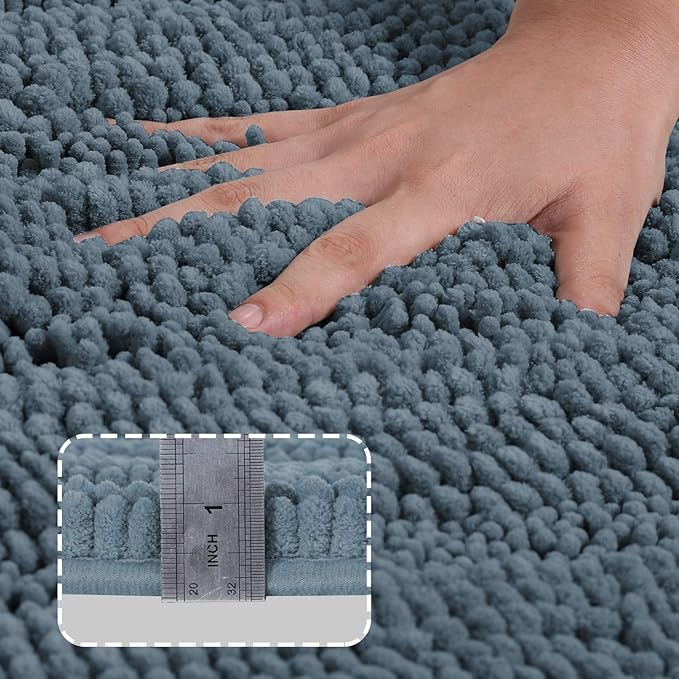 Turquoize Bathroom Runner Extra Long Bathroom Rug Blue Chenille Bath Rug Non Slip Shaggy Bath Mat Shag Shower Mat, Soft and Cozy, Super Absorbent Water, Washable Rug, 47 x 17 inches, Stone Blue