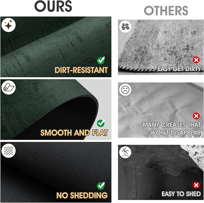 Ultra Thin Bath Mat, Upgrade Backing Non Slip Thin Bath Mats Fit Under Door, Quick Dry Ultra Absorbent Bathroom Rugs, Machine Washable Bath Rugs for Bathroom, Bathtub, Deep Green/Marble/24"x17"