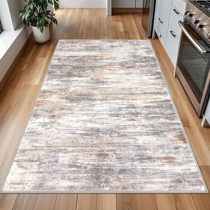 KOZYFLY Modern Abstract 4x6 Rug Washable Large Rugs for Entryway Non-Slip Soft Living Room Rug, Print Multi Grey Throw Rugs Indoor Mat for High-Traffic Door Entrance, Laundry, Nursery, Bedroom