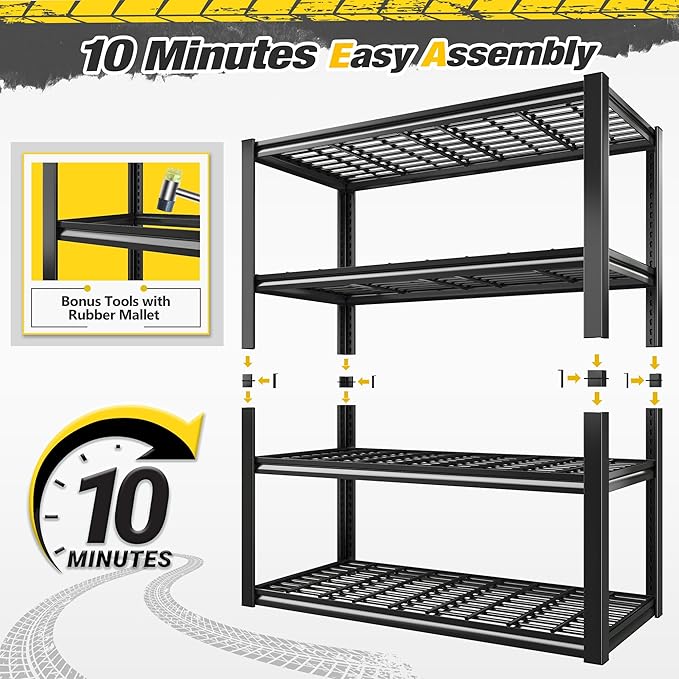 REIBII 40" W Storage Shelves 2200LBS Garage Shelving Heavy Duty Metal Shelving Adjustable Metal Shelves Industrial 4 Tier Shelf for Warehouse Basement Pantry Kitchen, 2 Pack